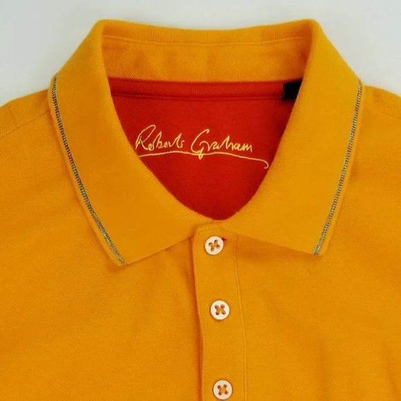 Robert Graham Large Men's Orange Embroidered Button Hem Short Sleeve Cotton Polo - Picture 6 of 7